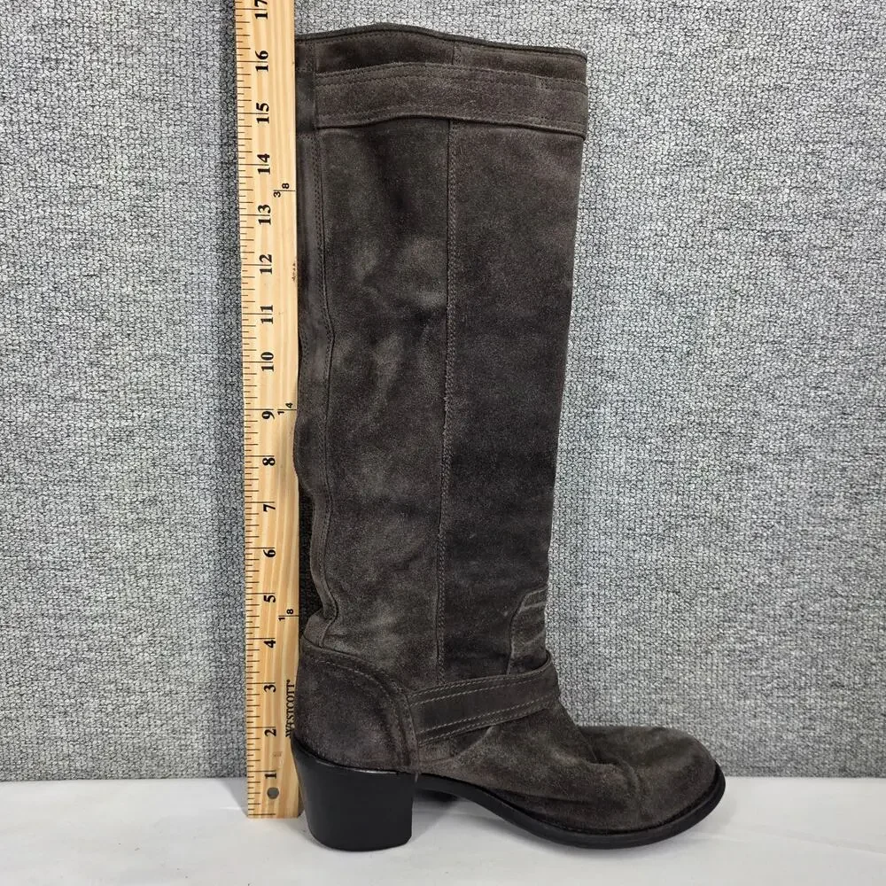 AGL GRAY SUEDE TALL RIDING BOOTS SIZE 36 EU / US 6 BUCKLE HEEL MINIMALIST CHIC